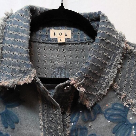 POL Textured Flower and Knit Jacket in Denim NWOT LG - Picture 5 of 7